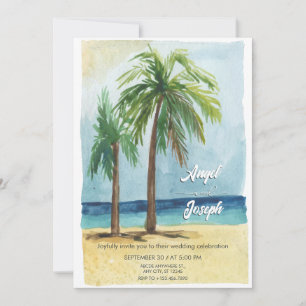 Invitation Aquarelle mer tropical cocotier mariage