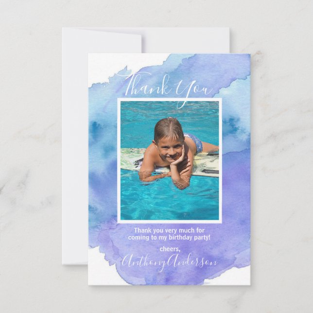 Invitation Aquarelle MERCI bleu garçon ANNIVERSAIRE | PHOTO (Devant)