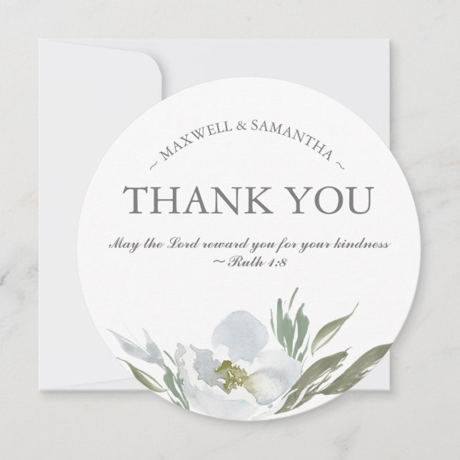 Invitation Aquarelle Merci vert, blanc et gris (Devant)