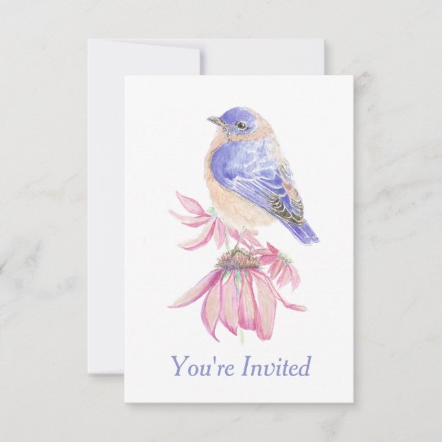 Invitation Aquarelle Merlebleu de l'Est Art oiseau bleu (Devant)