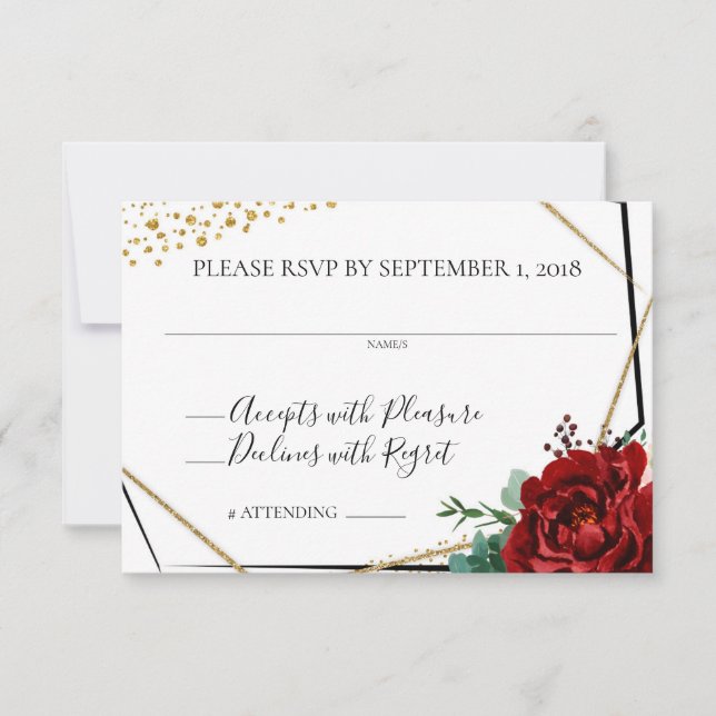 Invitation Aquarelle Merlot Moderne Floral Géométrique RSVP (Devant)