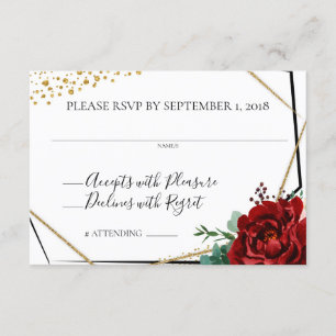 Invitation Aquarelle Merlot Moderne Floral Géométrique RSVP