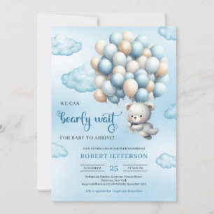 Invitation Aquarelle mignon bébé ours en peluche avec ballons