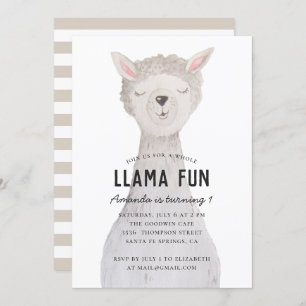 Invitation Aquarelle mignonne alpaga. Llama fête d'anniversai