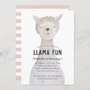 Invitation Aquarelle mignonne alpaga. Llama fête d'anniversai