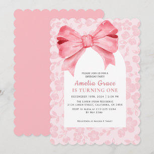 Invitation Aquarelle mignonne Arc rose floral fille 1er anniv