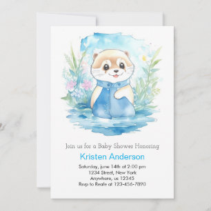 Invitation Aquarelle mignonne Baby Otter Garçon Douche