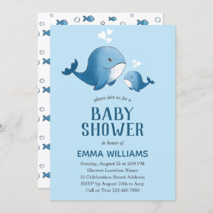 Invitation Aquarelle mignonne Baleine bleue Baby shower gar