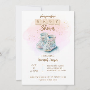 Invitation Aquarelle mignonne bébé Chaussure Baby shower fill
