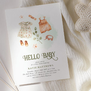 Invitation Aquarelle mignonne Bonjour Bébé Baby shower fille