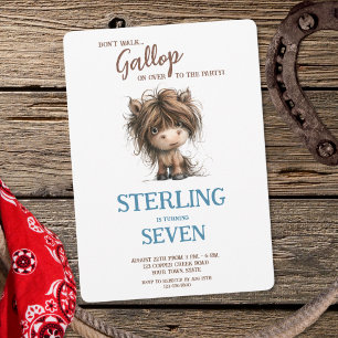 Invitation Aquarelle mignonne Cheval Pony Bleu Brown Garçon A