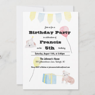 Invitation Aquarelle mignonne Chiot Thème Enfants Anniversair