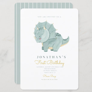 Invitation Aquarelle mignonne Dino Premier anniversaire 1er a