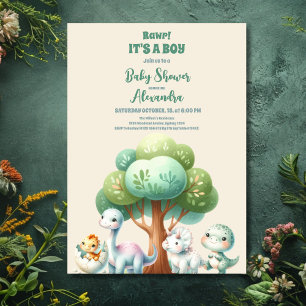 Invitation Aquarelle mignonne Dinosaure Verdure Garçon Baby S
