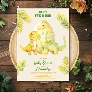 Invitation Aquarelle mignonne Dinosaure Verdure Garçon Baby S