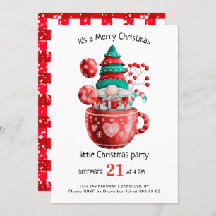 Invitation Aquarelle mignonne Gnomes Petite fête de Noël Inv