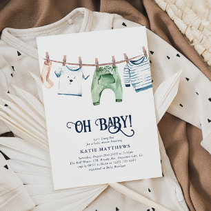 Invitation Aquarelle mignonne Hang Out Garçon Oh Baby shower