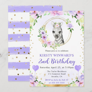 Invitation Aquarelle mignonne Jungle Zebra Anniversaire de en