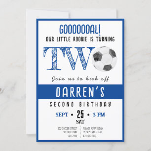 Invitation Aquarelle mignonne Little Rookie Soccer 2e anniver