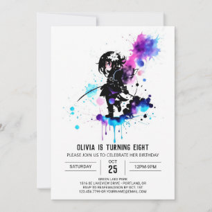 Invitation Aquarelle mignonne Ninja Digital Girl Anniversaire