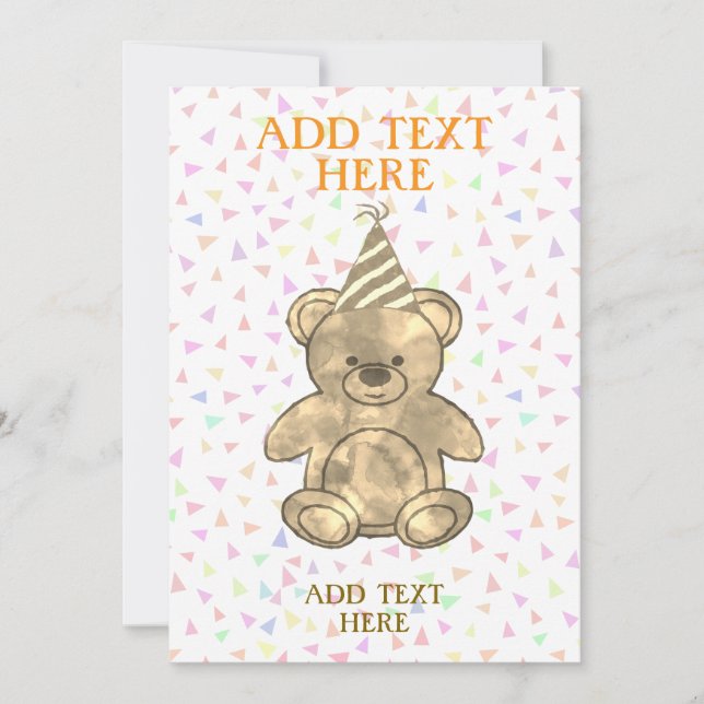 Invitation Aquarelle mignonne Ours en peluche Anniversaire (Devant)