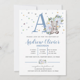 Invitation Aquarelle mignonne Ours Teddy Bébé Garçon Christen