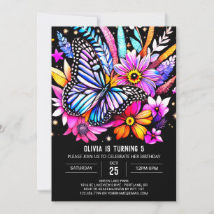 Invitation Aquarelle mignonne Papillon chic Anniversaire
