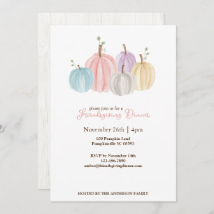 Invitation Aquarelle mignonne Pastel Citrouilles Thanksgiving
