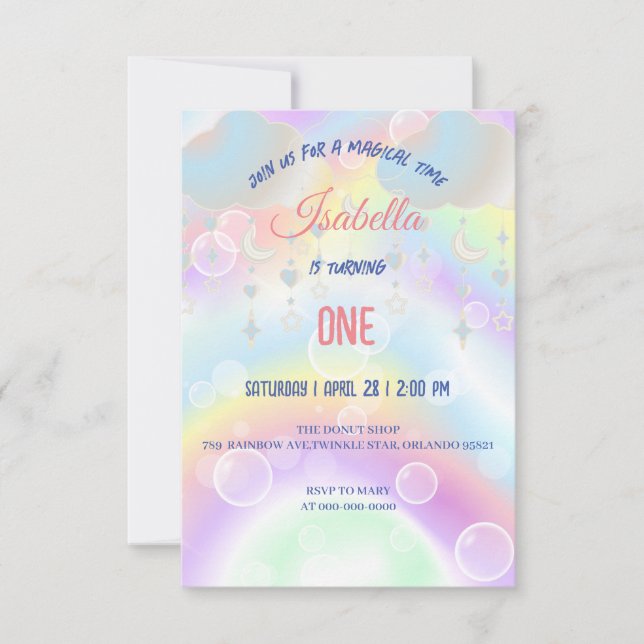 Invitation Aquarelle mignonne pastel Unicorns Arc-en-ciel Ann (Devant)