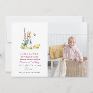 Invitation Aquarelle mignonne Peter Rabbit 1er anniversaire