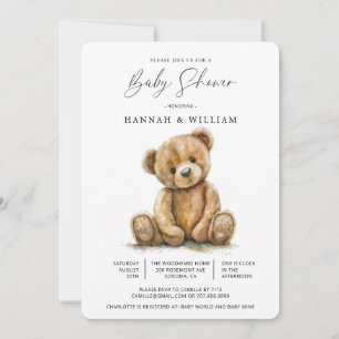 Invitation Aquarelle mignonne Petit Ours Sexe Neutre
