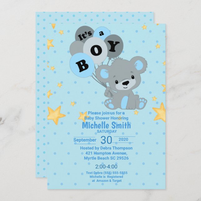 Invitation Aquarelle mignonne Portez ses ballons (Devant / Derrière)