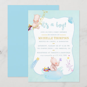 Invitation Aquarelle mignonne Rhino Unicorn Baby Boy Douche