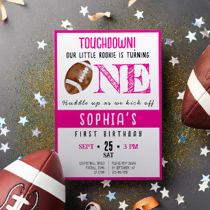 Invitation Aquarelle mignonne Rookie Football fille 1er anniv