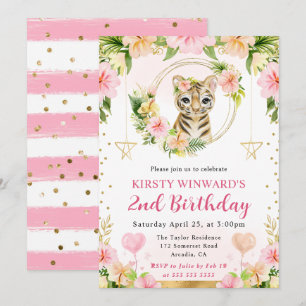 Invitation Aquarelle mignonne rose Jungle Tiger Anniversaire 