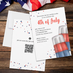 Invitation Aquarelle mignonne Rouge Blanc Bleu 4 juillet