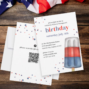 Invitation Aquarelle mignonne Rouge Blanc Bleu Popsicle QR Co