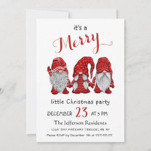 Invitation Aquarelle mignonne Rouge Gnomes Petite fête de Noë