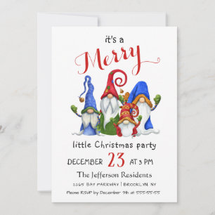 Invitation Aquarelle mignonne Rouge Gnomes Petite fête de Noë