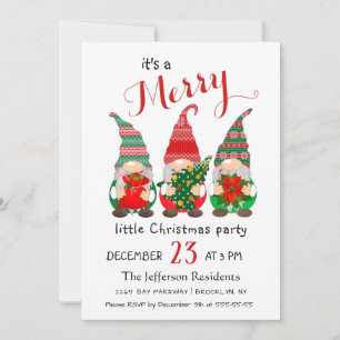 Invitation Aquarelle mignonne Rouge Gnomes Petite fête de Noë