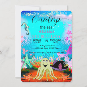 Invitation Aquarelle mignonne Sea Animaux fête d'anniversaire