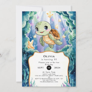 Invitation Aquarelle mignonne Tortue des enfants Anniversaire