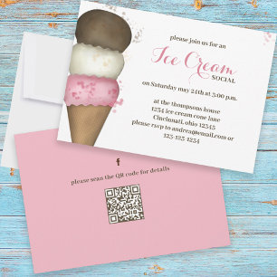 Invitation Aquarelle mignonne Whimsical Glace Cream Social QR