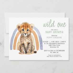 Invitation Aquarelle mignonne Wild One Cheetah Rainbow