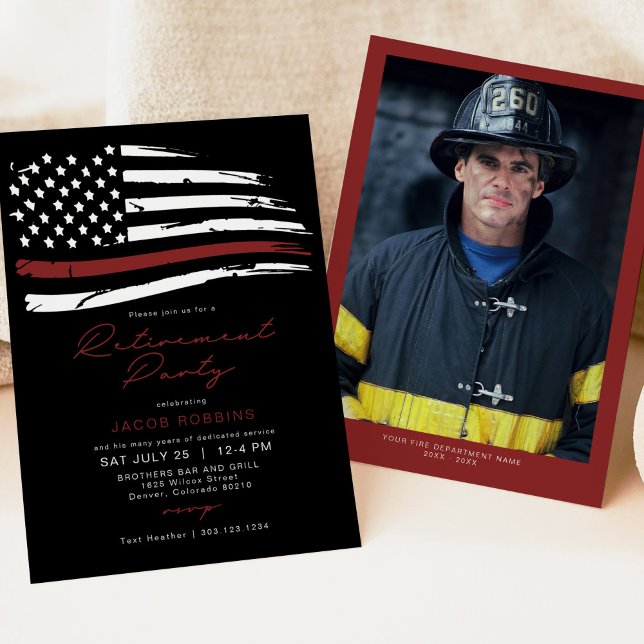 Invitation Aquarelle mince Red Line Drapeau Parti de retraite (Créateur téléchargé)