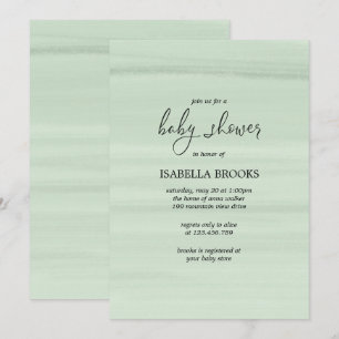 Invitation Aquarelle minimale baby shower vert menthe