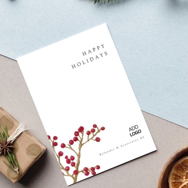 Invitation Aquarelle minimale Berry Fir Noël d'entreprise (Créateur téléchargé)