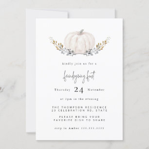 Invitation Aquarelle minimale Citrouille Gold Leaf Friendgivi