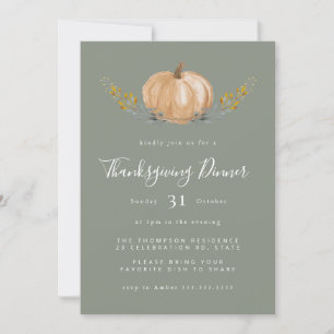 Invitation Aquarelle minimale Citrouille Halloween Sage Green