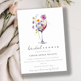 Invitation Aquarelle minimale Fête des mariées en verre de vi